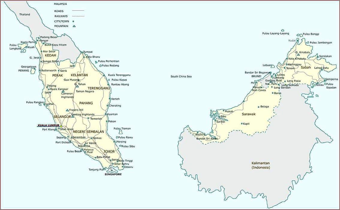 detaljerad karta över malaysia