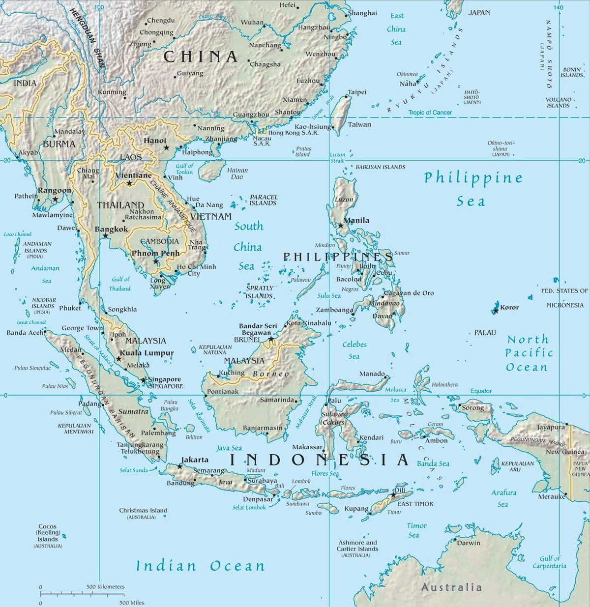 karta över malaysia och omgivande länder