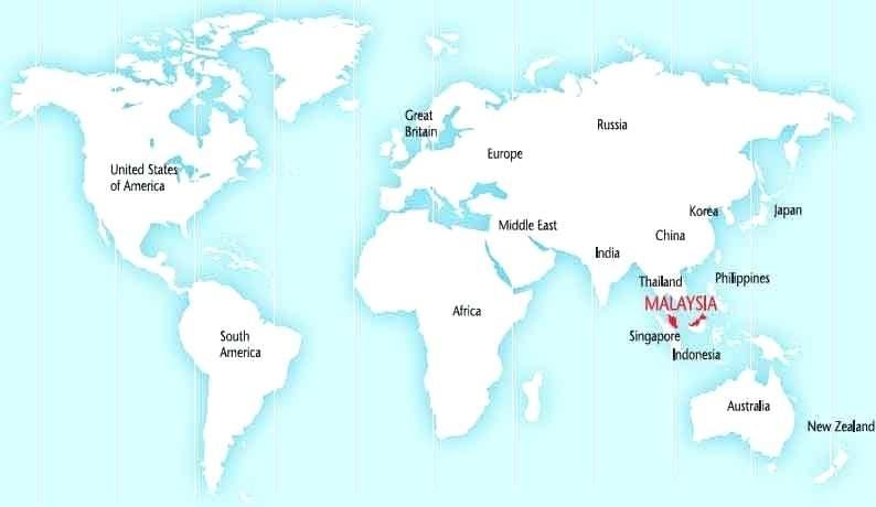 världskarta som visar malaysia