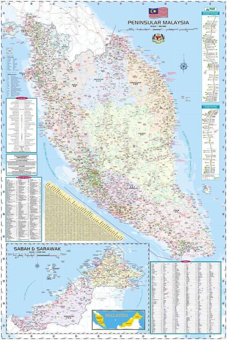 karta över malaysia road map & guide motorväg