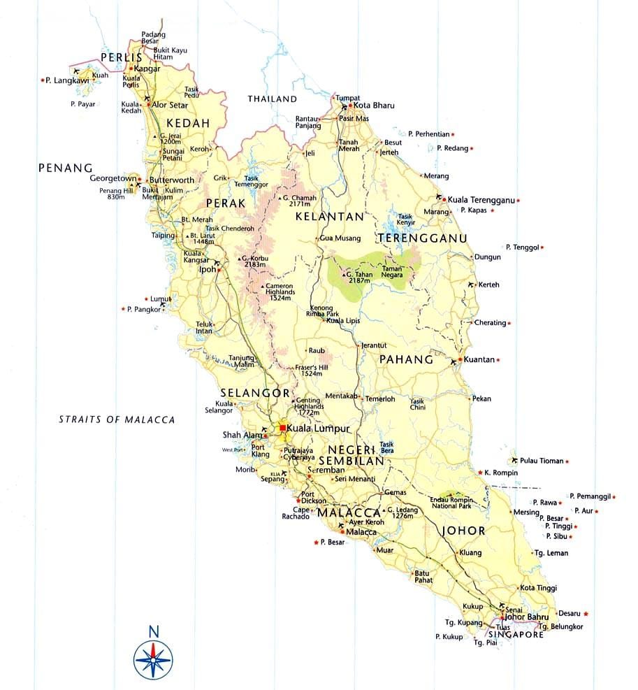 malaysia road karta & vägbeskrivning